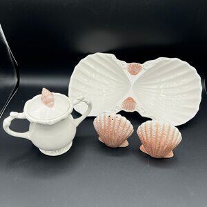 American Atelier China BY THE SEA Ironstone 5256 Scalloped Shell ~ SET of 4 ~ Sh